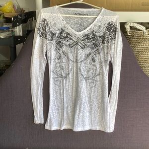 White and black see through long sleeve size Lg